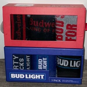 Budweiser & Budweiser Light 6 Pairs Crew Socks Two 3 Pack Boxes Size 6-12 NWT